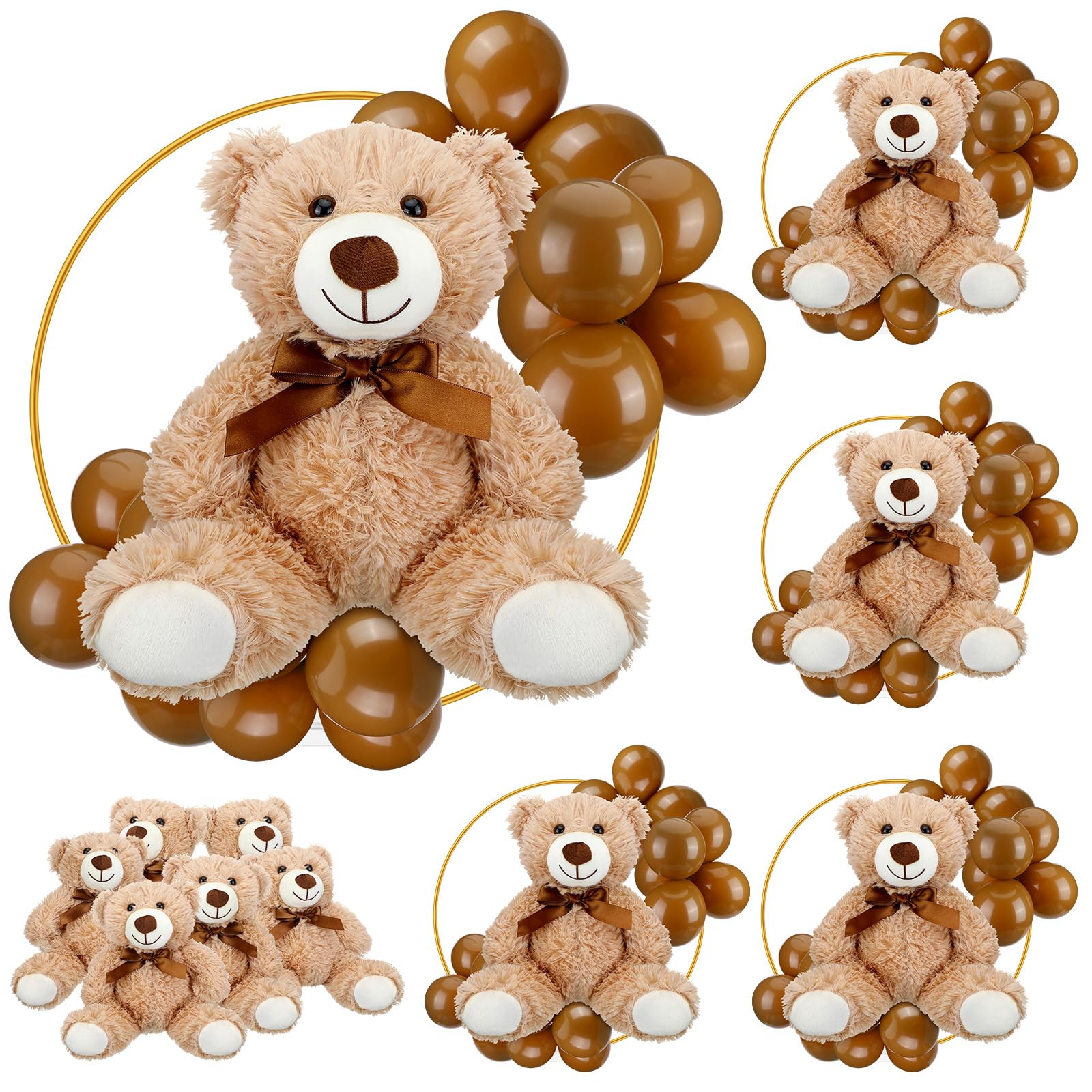 Bear Table Centerpieces with Floral Hoop Stand and Balloon 6 Piece Baby Shower Decoration Set