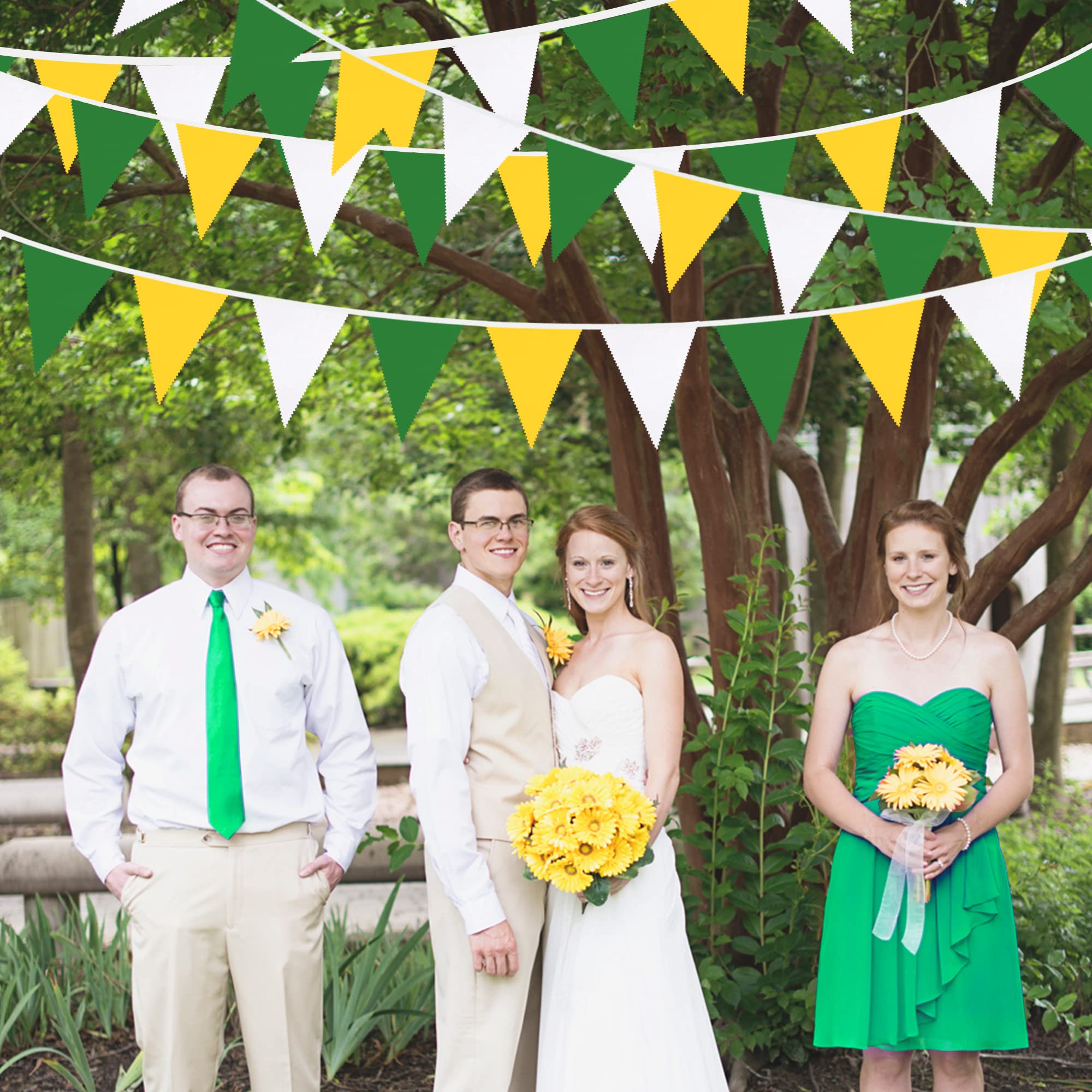 Fabric Triangle Pennant Banner Garland 10M 32Ft Yellow Green White