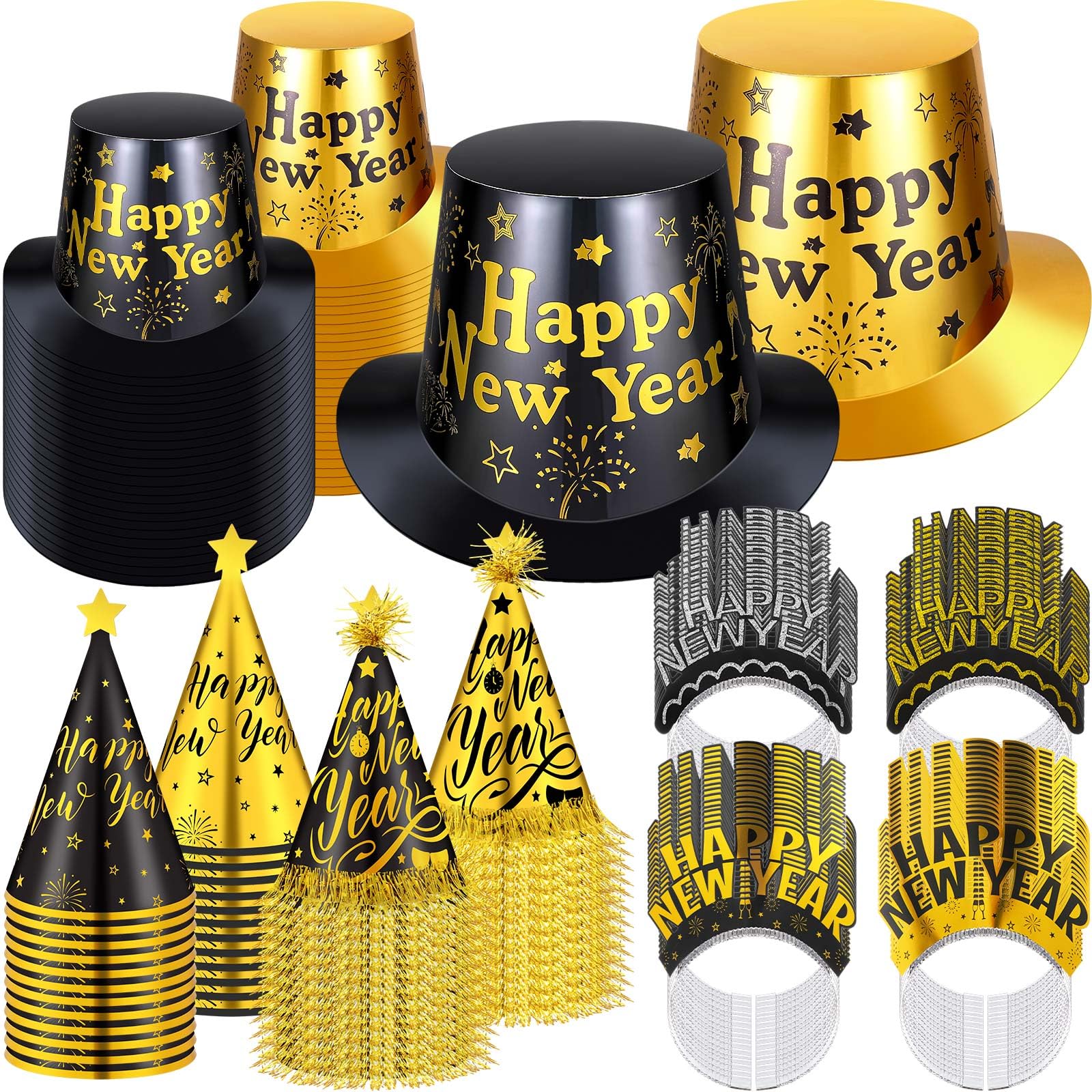 New Year's Eve Party Hat Set 144 Piece Celebration Supplies for 48 Guests