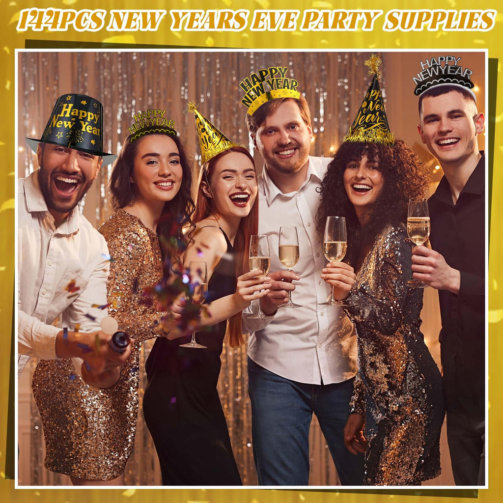 New Year's Eve Party Hat Set 144 Piece Celebration Supplies for 48 Guests
