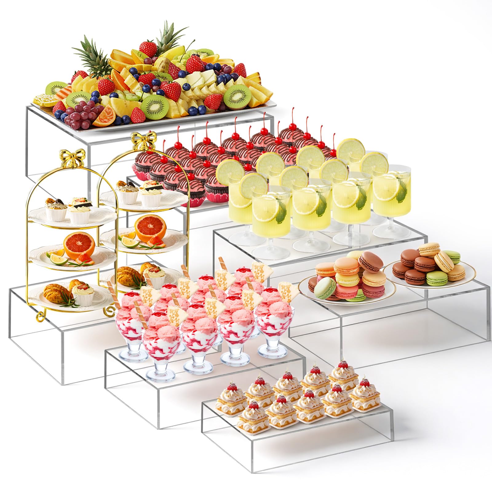 Acrylic Buffet Display Riser Set 7 Pcs Dessert Table Stand