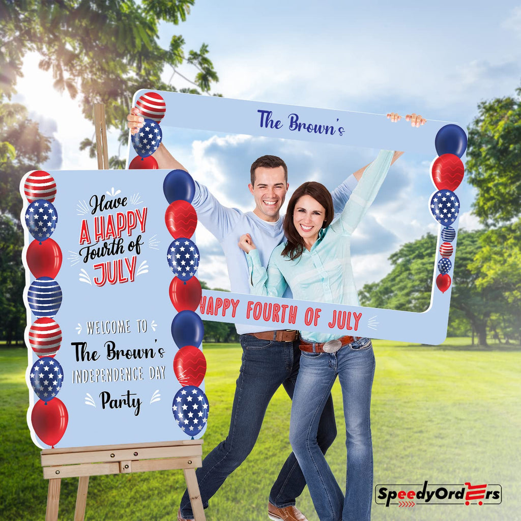 Custom 4th of July Party Sign and Photo Booth Frame Set