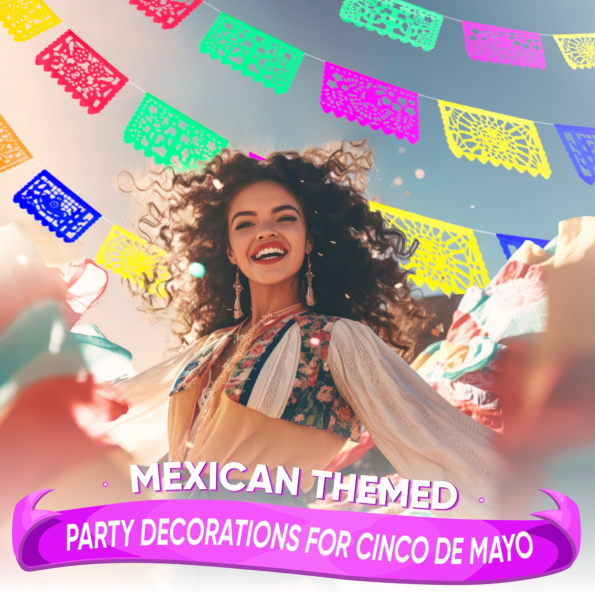 Mexican Papel Picado Banner 120Ft Multicolor Fiesta Party Decoration