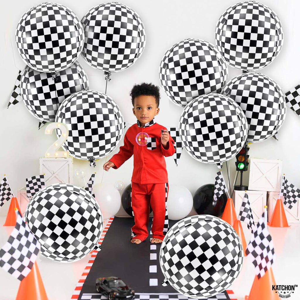 Hot Pink and Checkered Mylar Balloon Set 24 Pack Party Decoration