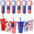 Patriotic Party Favor Set Mini Handheld Fans and 24 Oz Tumblers 12 Piece Set