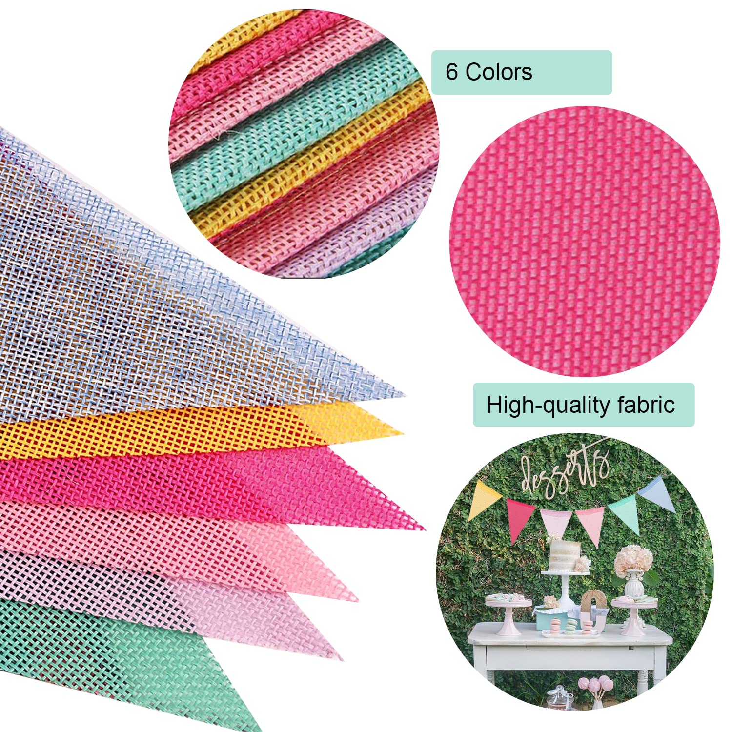 Happy Birthday Linen Bunting Banner Colorful Party Decoration