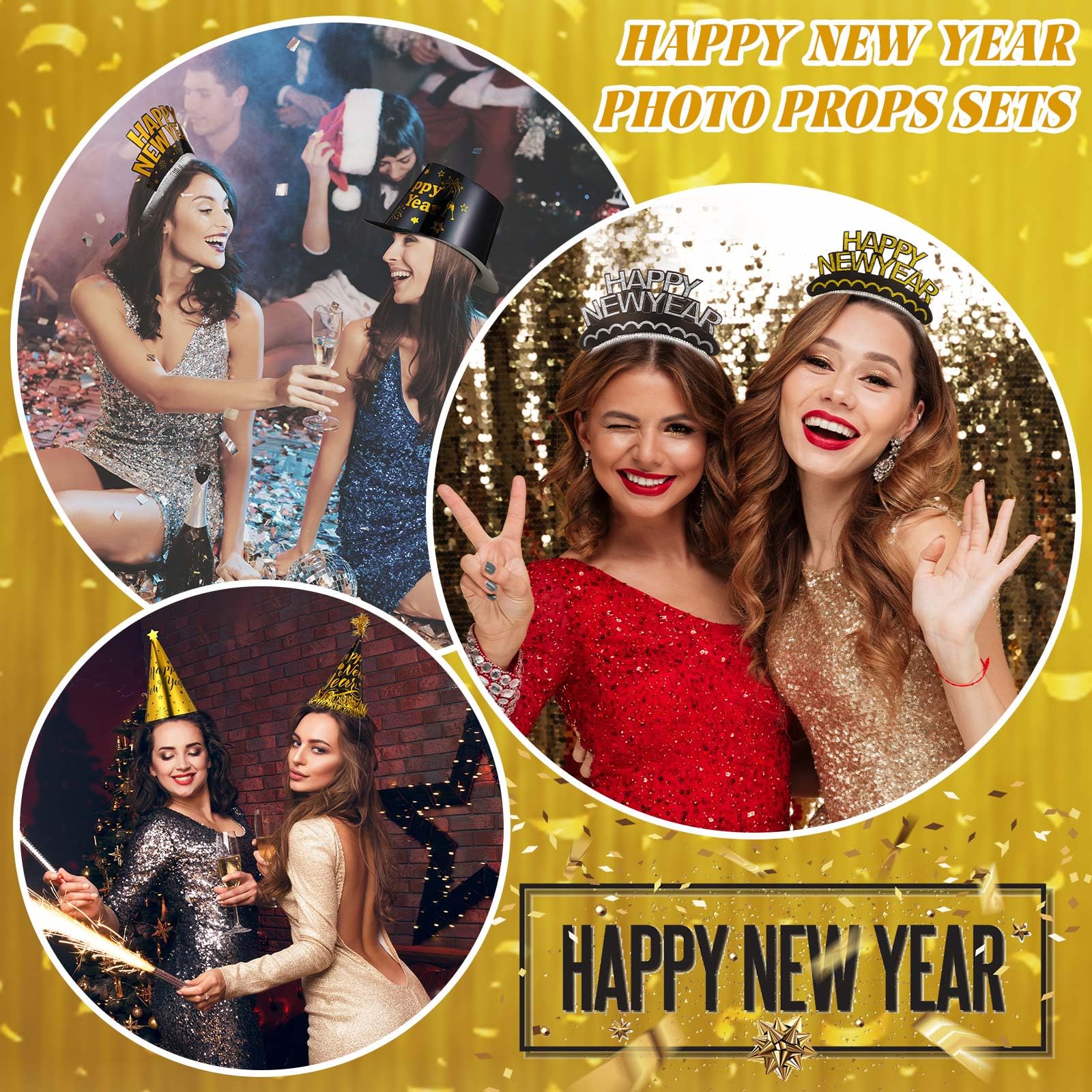 New Year's Eve Party Hat Set 144 Piece Celebration Supplies for 48 Guests