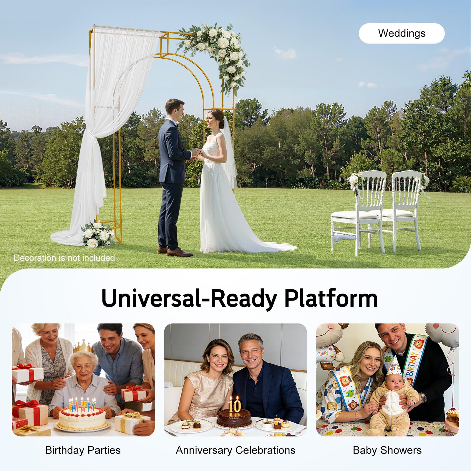Metal Wedding Arch Backdrop Stand 5.91 x 8.2Ft Gold Balloon Arch Frame