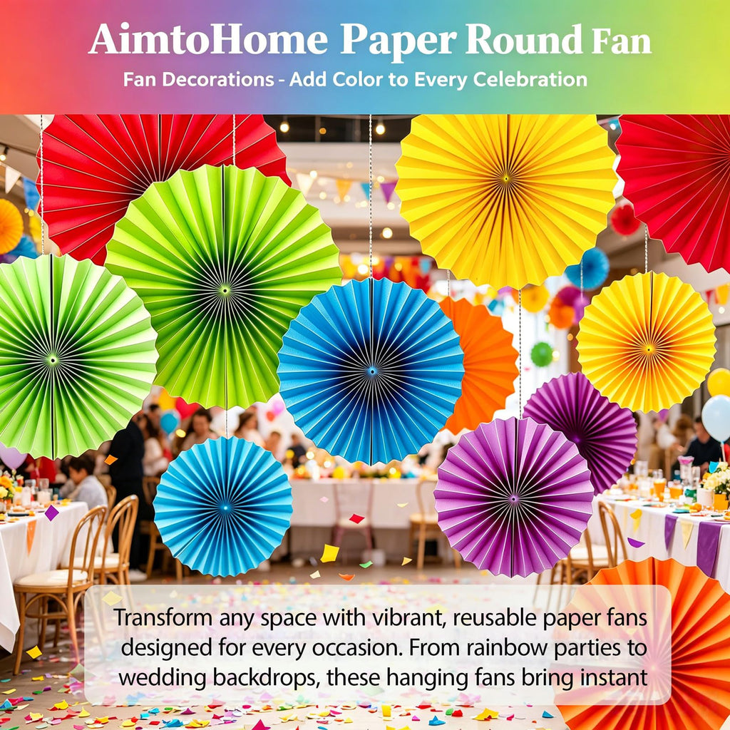 AimtoHome Paper Round Fan Set (12 Pcs)