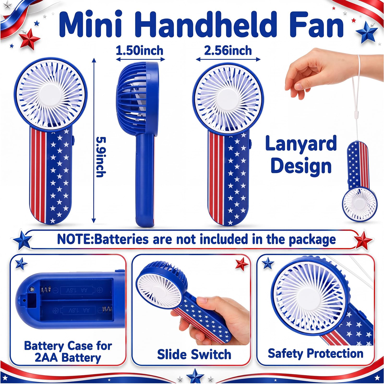 Patriotic Party Favor Set Mini Handheld Fans and 24 Oz Tumblers 12 Piece Set