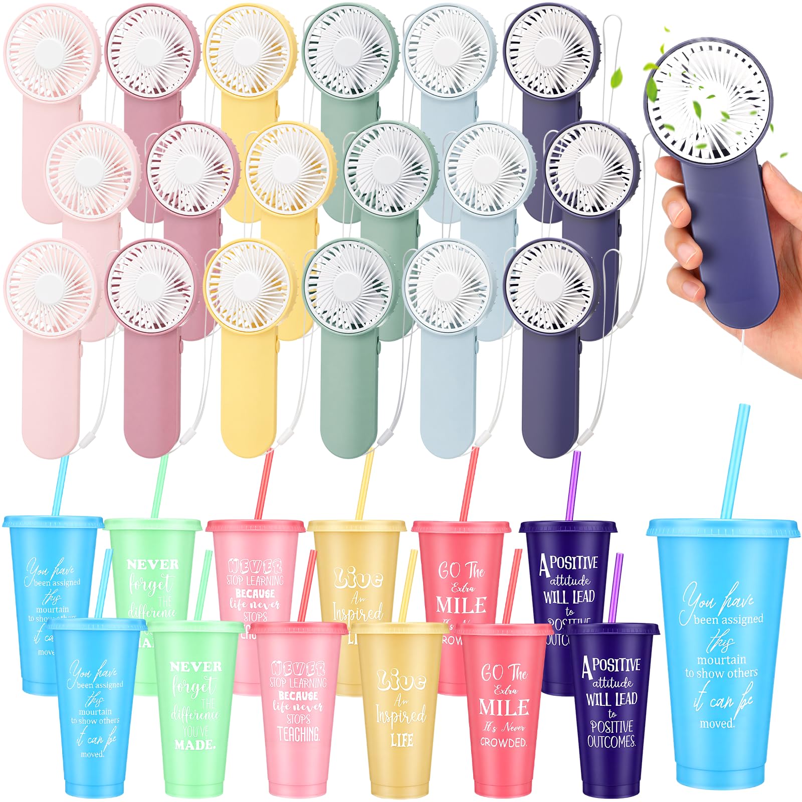 Patriotic Party Favor Set Mini Handheld Fans and 24 Oz Tumblers 12 Piece Set