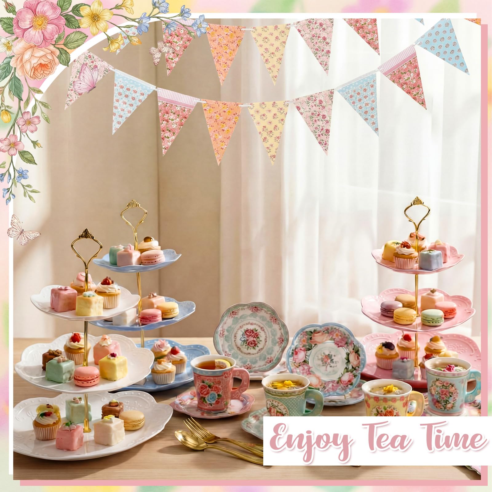 Vintage Floral Tea Party Supplies Set for 40 Guests 244 Piece Disposable Tableware Kit