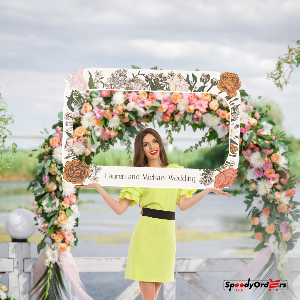 Personalized Floral Wedding Photo Booth Frame Custom PVC Photo Prop