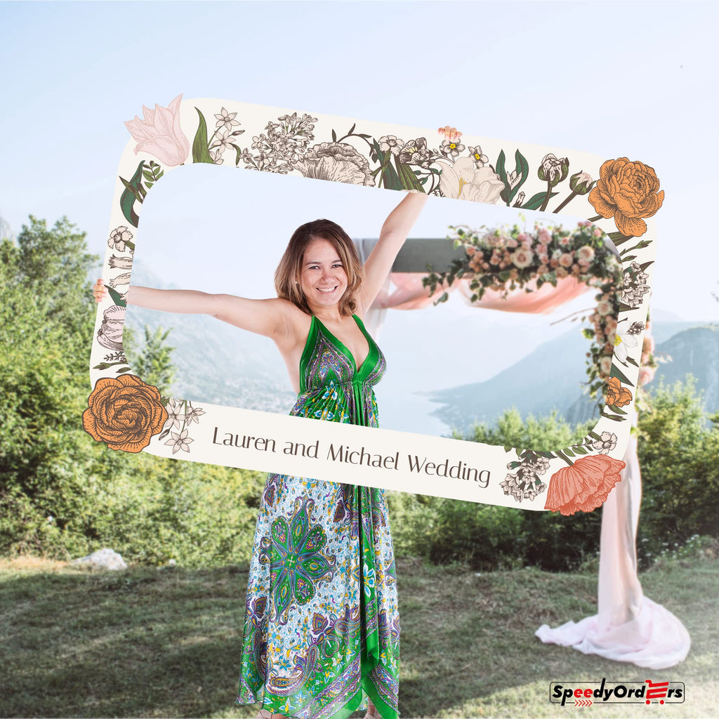 Personalized Floral Wedding Photo Booth Frame Custom PVC Photo Prop