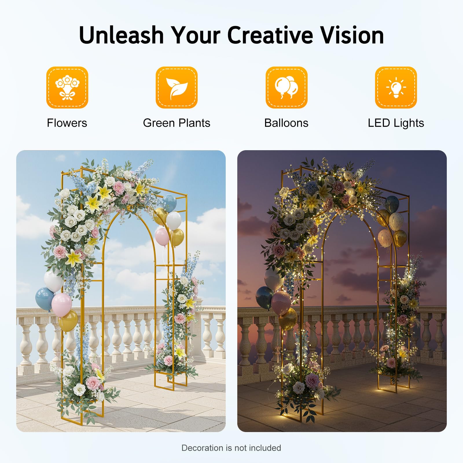 Metal Wedding Arch Backdrop Stand 5.91 x 8.2Ft Gold Balloon Arch Frame