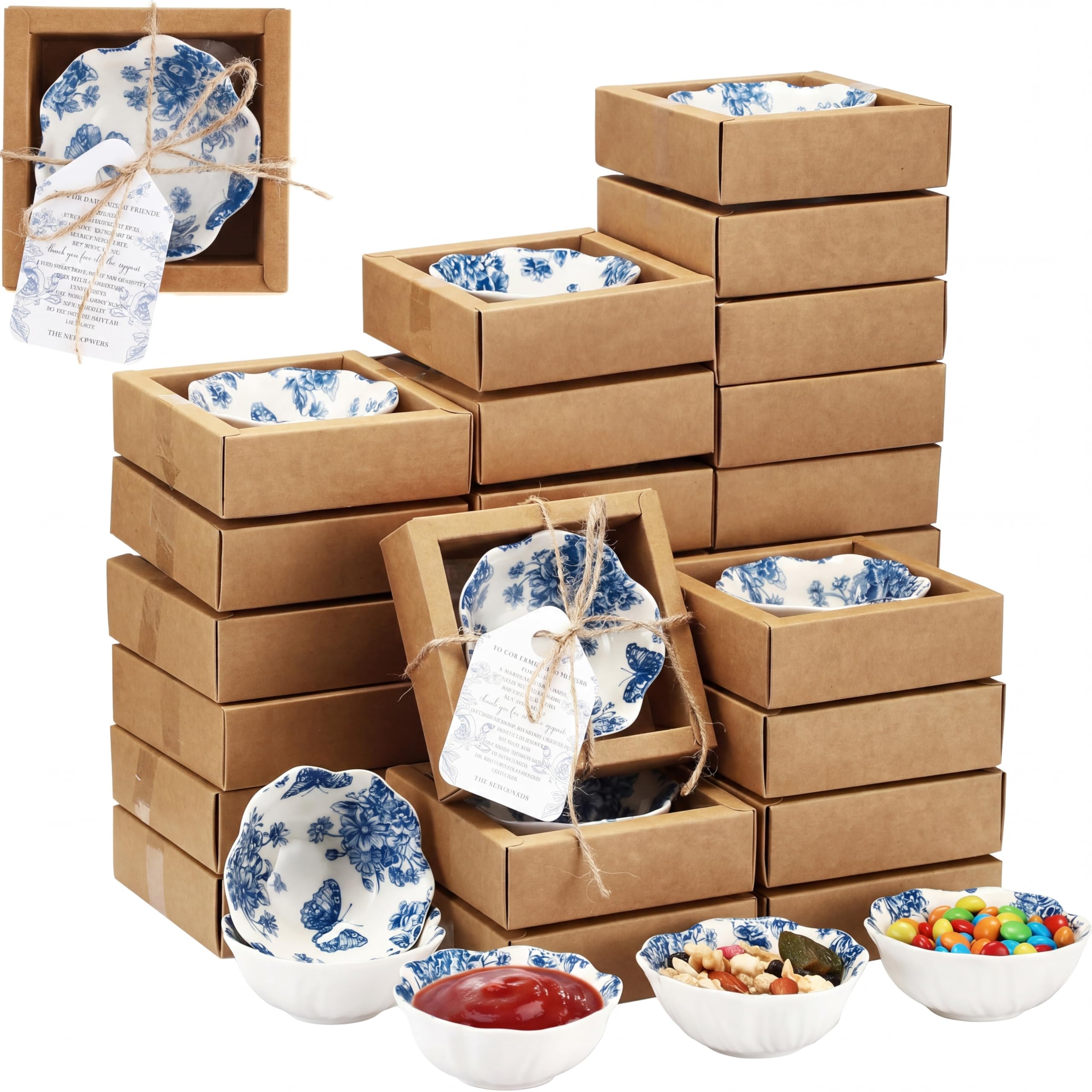 Mini Blue Floral Ceramic Dipping Bowls Gift Set 3.3 Inch Party Favor Pack