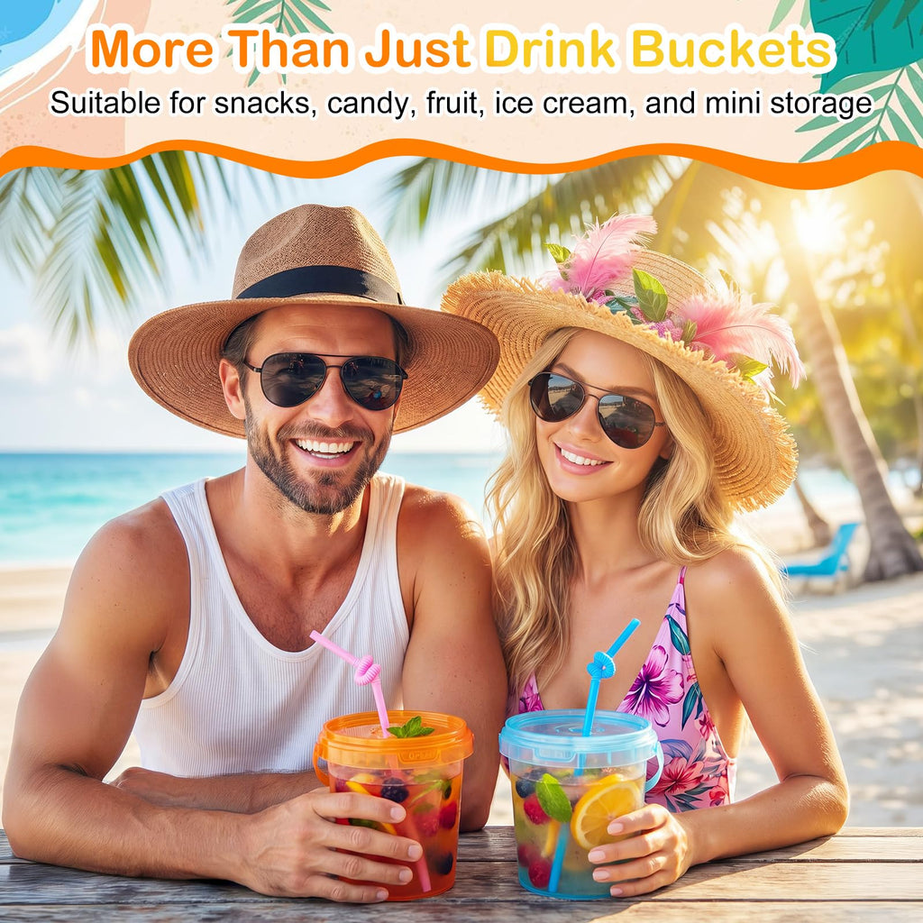 Plastic Drink Buckets with Lids and Straws Reusable Party Cups