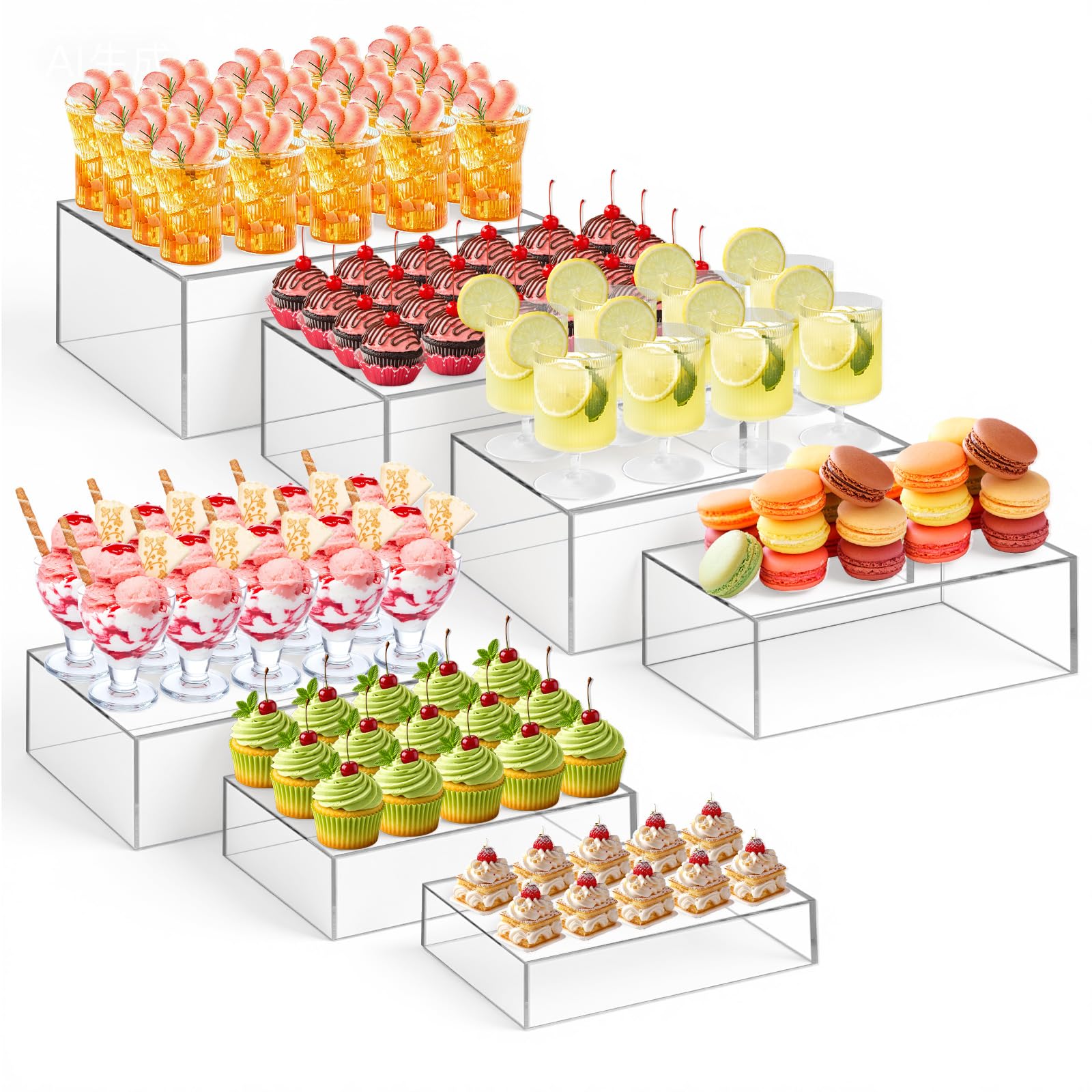 Acrylic Buffet Display Riser Set 7 Pcs Dessert Table Stand