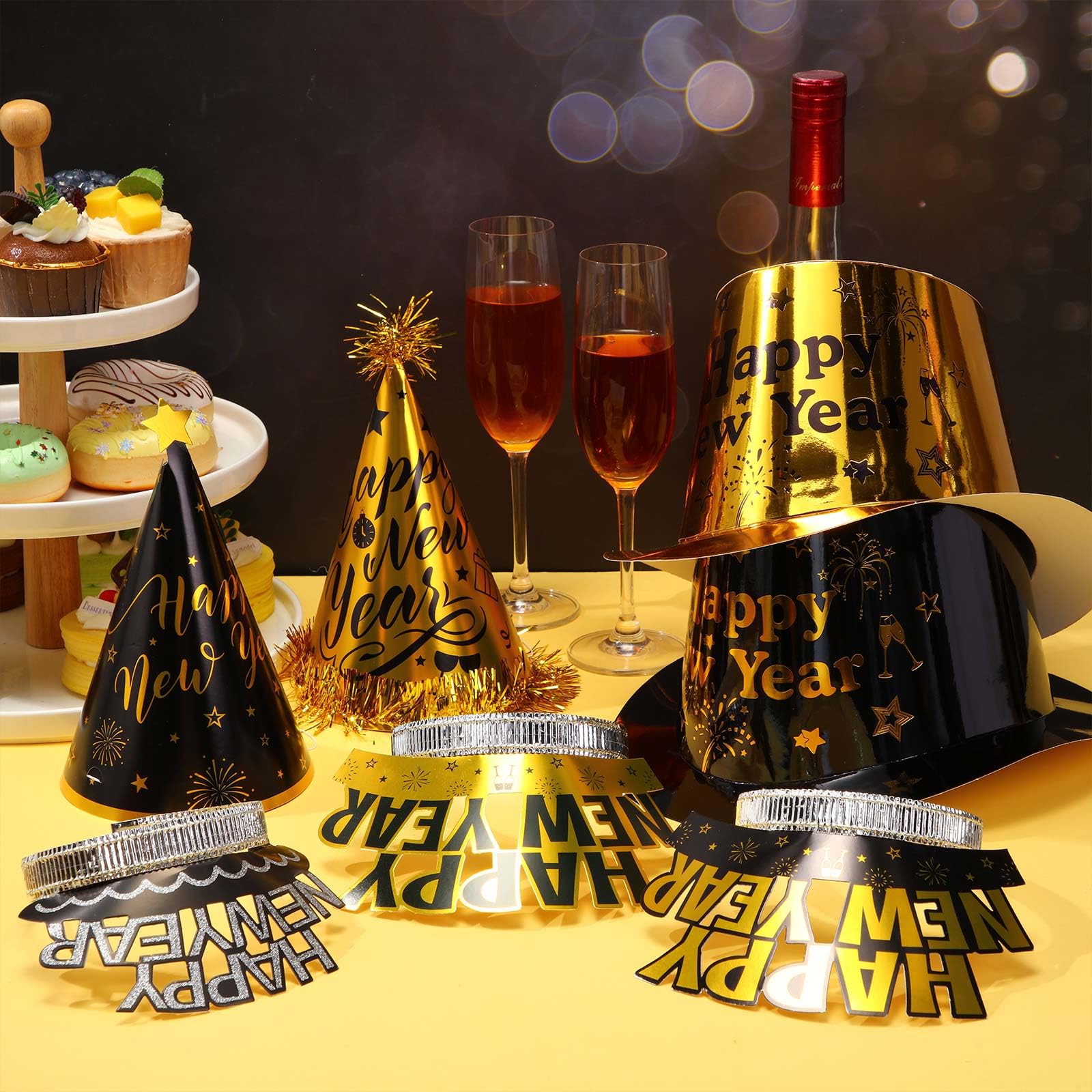 New Year's Eve Party Hat Set 144 Piece Celebration Supplies for 48 Guests