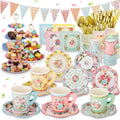 Vintage Floral Tea Party Supplies Set for 40 Guests 244 Piece Disposable Tableware Kit
