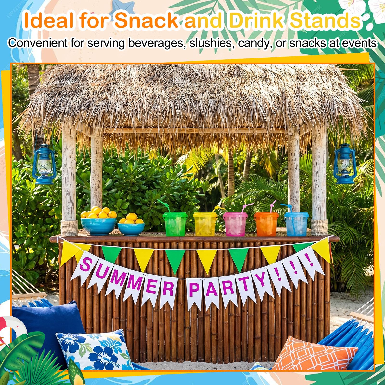 Plastic Drink Buckets with Lids and Straws Reusable Party Cups