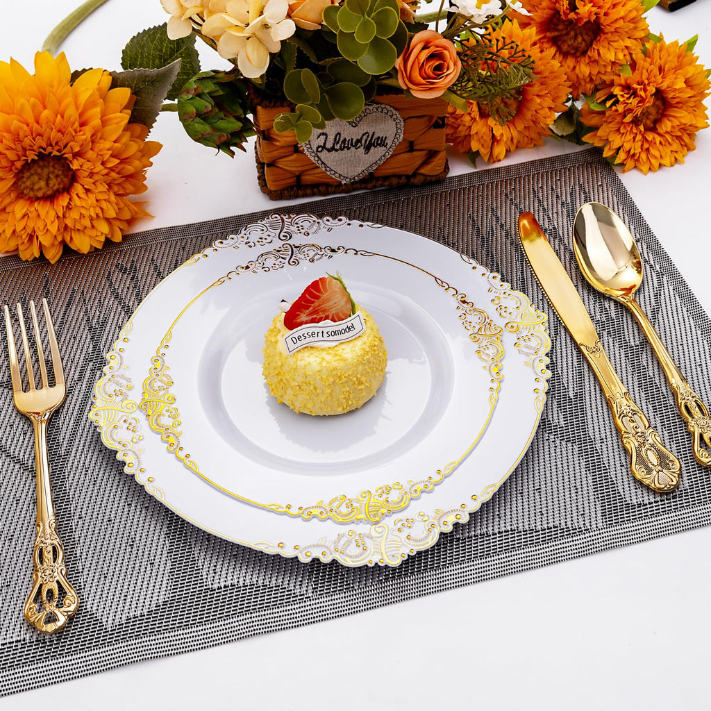 Pink and Gold Plastic Dinnerware Set 350 Pcs